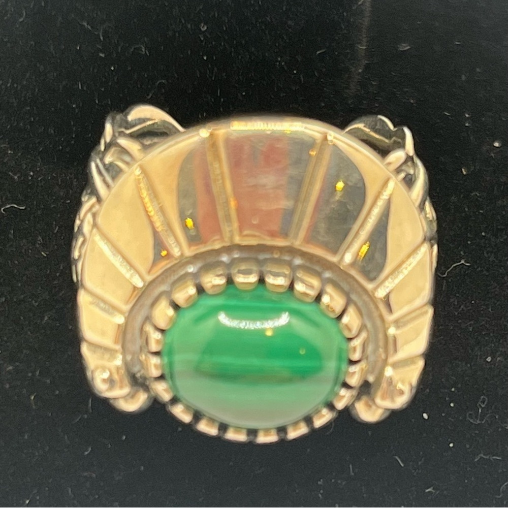 Vintage Sterling Silver Green onyx Statement Ring SZ 5 Southwestern - Picture 4 of 13